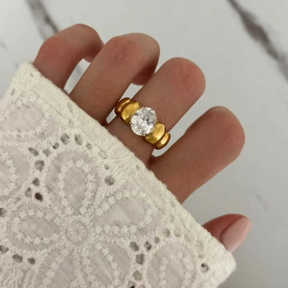 SKU:0111 gold ring with zircon stone materials‎ stainless steel tarnish free